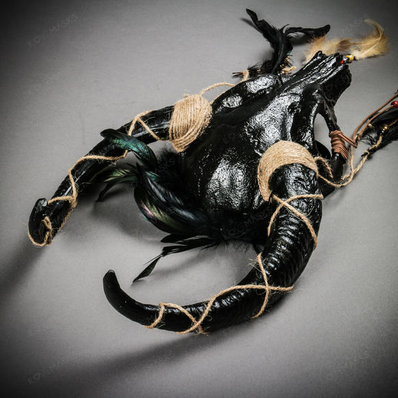 Antelope Devil Horns Animal Skull Ghost Masquerade Mask - Black - Picture 6 of 10
